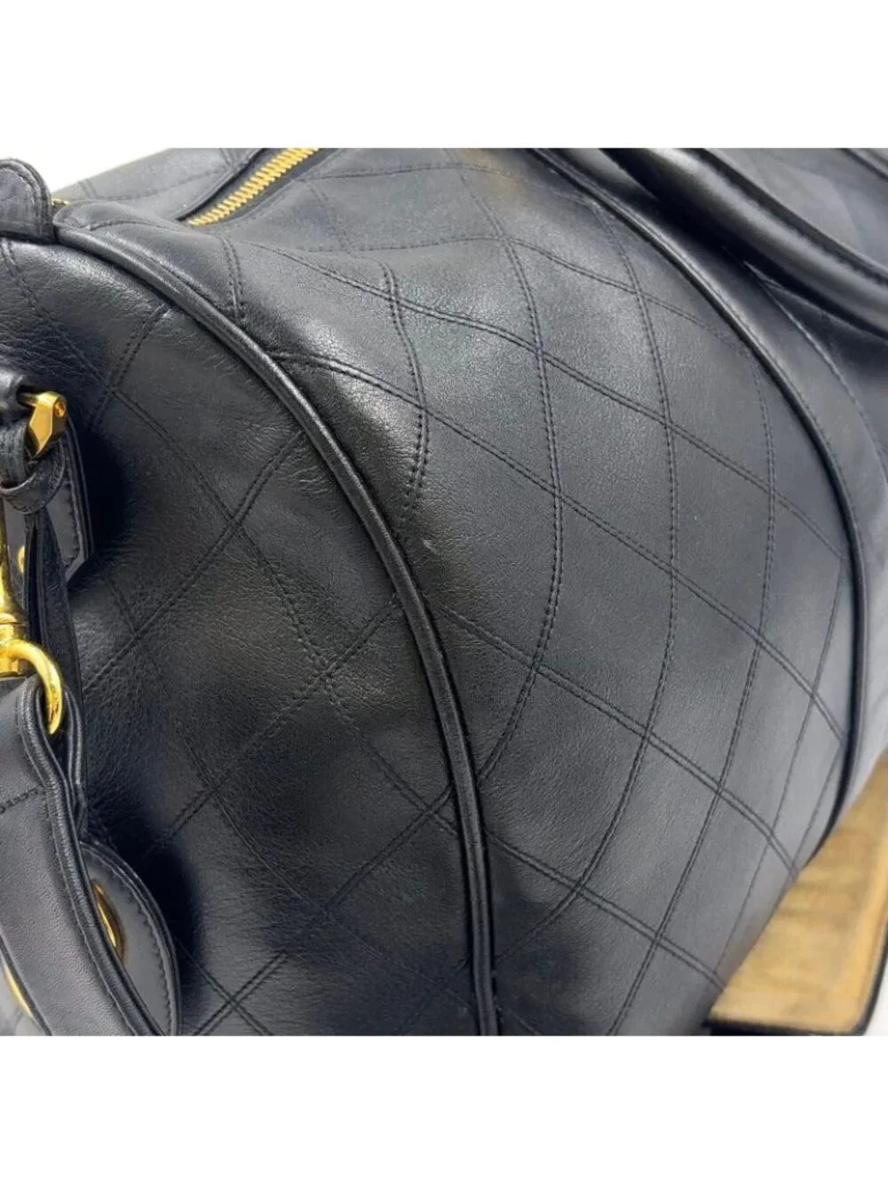 Chanel Bicolor 2-Way Leather Black Boston Bag Gold